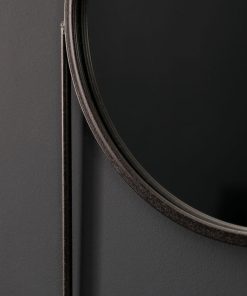 Black Round Wall Mirror with Shelf – Industrial Iron Frame (63 cm)