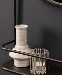 Black Round Wall Mirror with Shelf – Industrial Iron Frame (63 cm)4