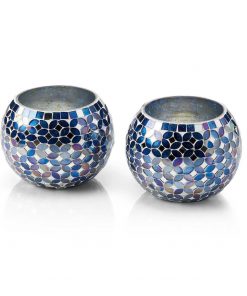 Cobalt Mosaic Candle Holders – Set of 2