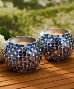 Cobalt Mosaic Candle Holders – Set of 2